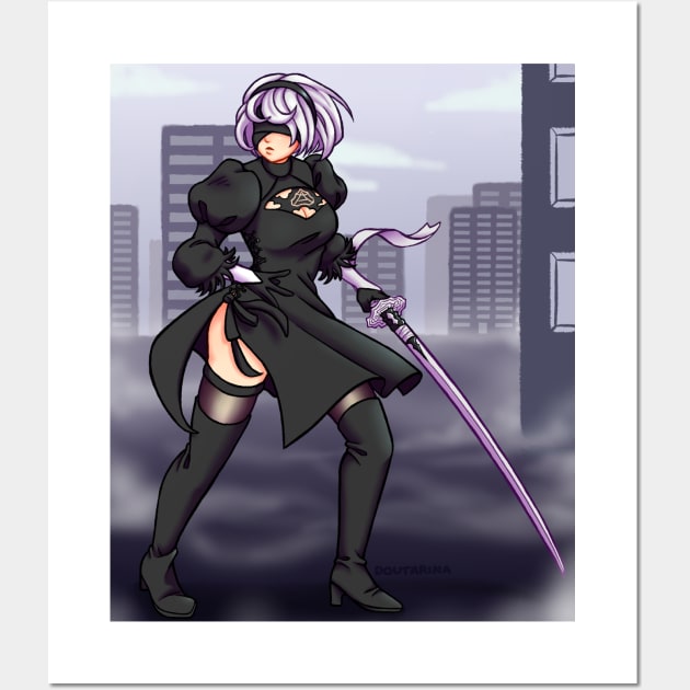 Nier Automata 2B Wall Art by Doutarina